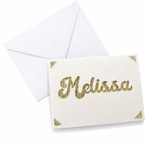 Ten (10) Gold Glitter Personalized Note Cards